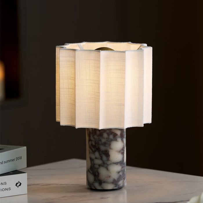 Valli - Viola Calacatta Marble And Linen Rechargeable Table Lamp - Image 5